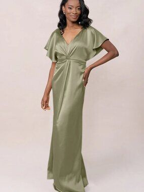Revelry Size 24 Gwen Satin Dress in Moss Bridesmaid